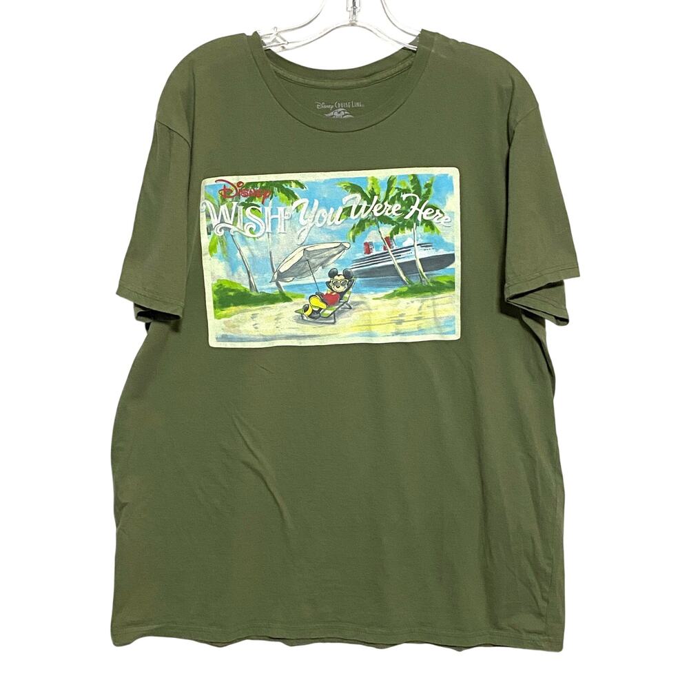 Disney Cruise Line Mickey Mouse Wish You Were Here Beach Postcard Shirt Mens XXL